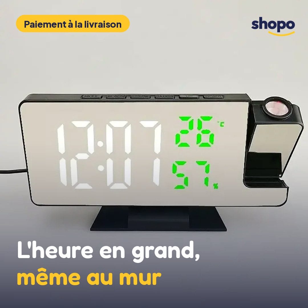 Horloge projecteur miroir, température et humidité, photo 1