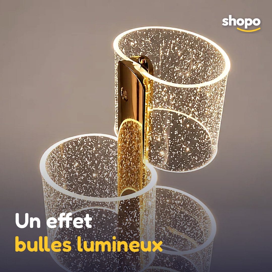 Lampe de chevet design dorée, cylindres transparents, photo 4