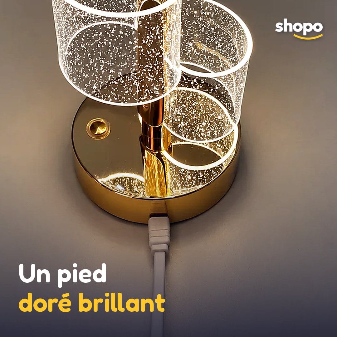 Lampe de chevet design dorée, cylindres transparents, photo 5