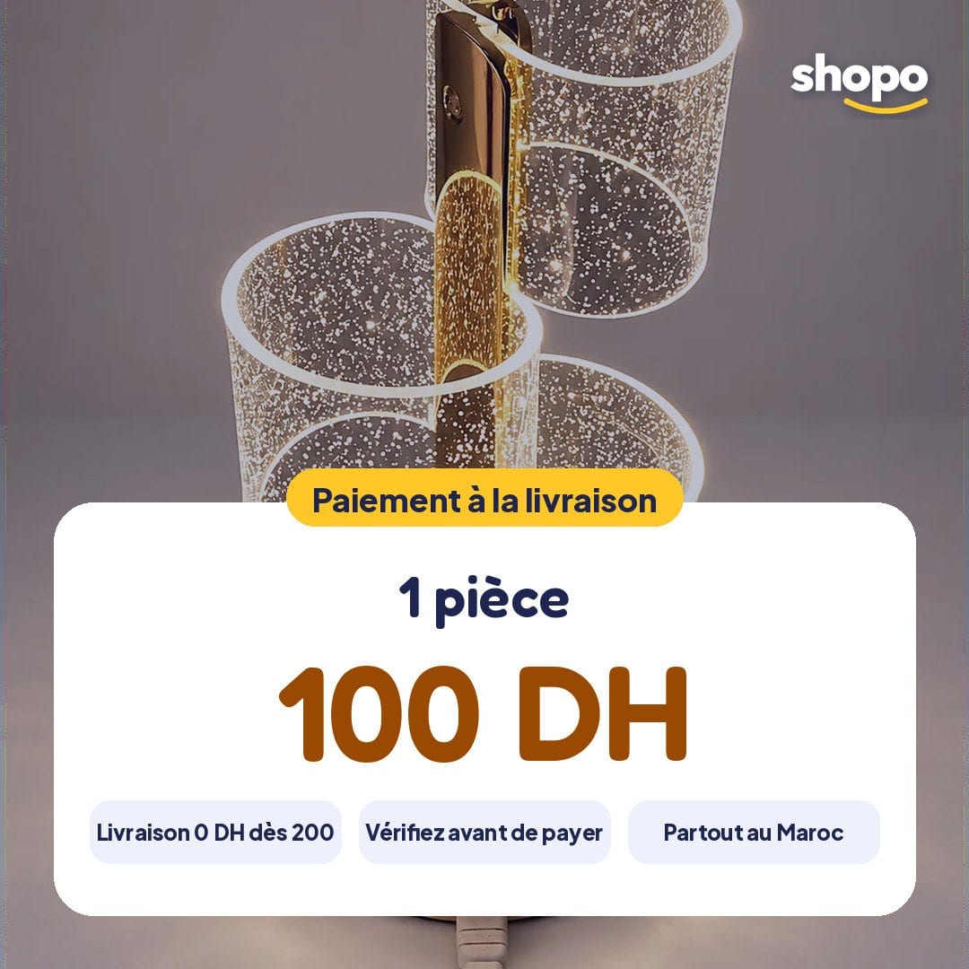 Lampe de chevet design dorée, cylindres transparents, photo 6