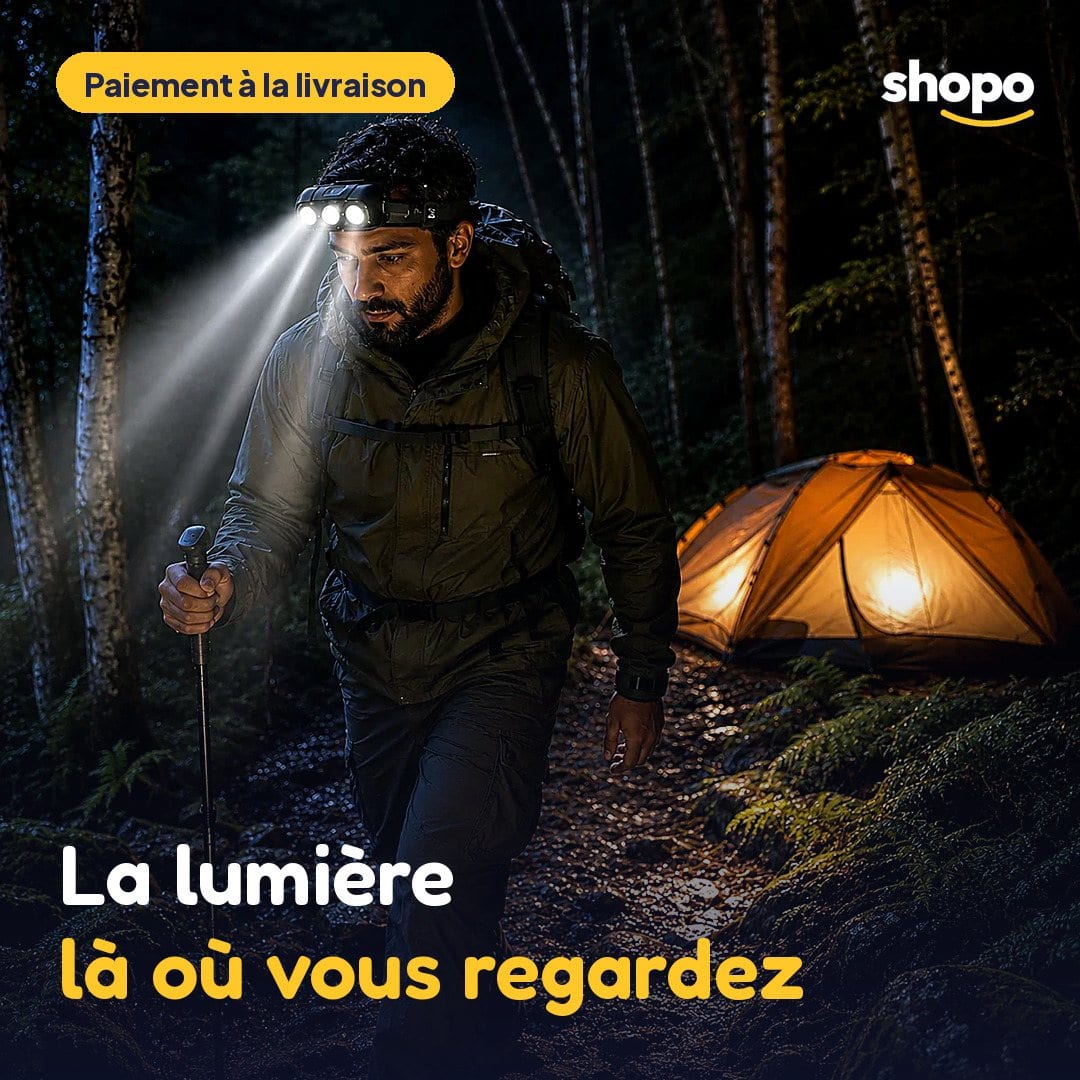 Lampe frontale rechargeable Type-C à 3 LED, photo 1