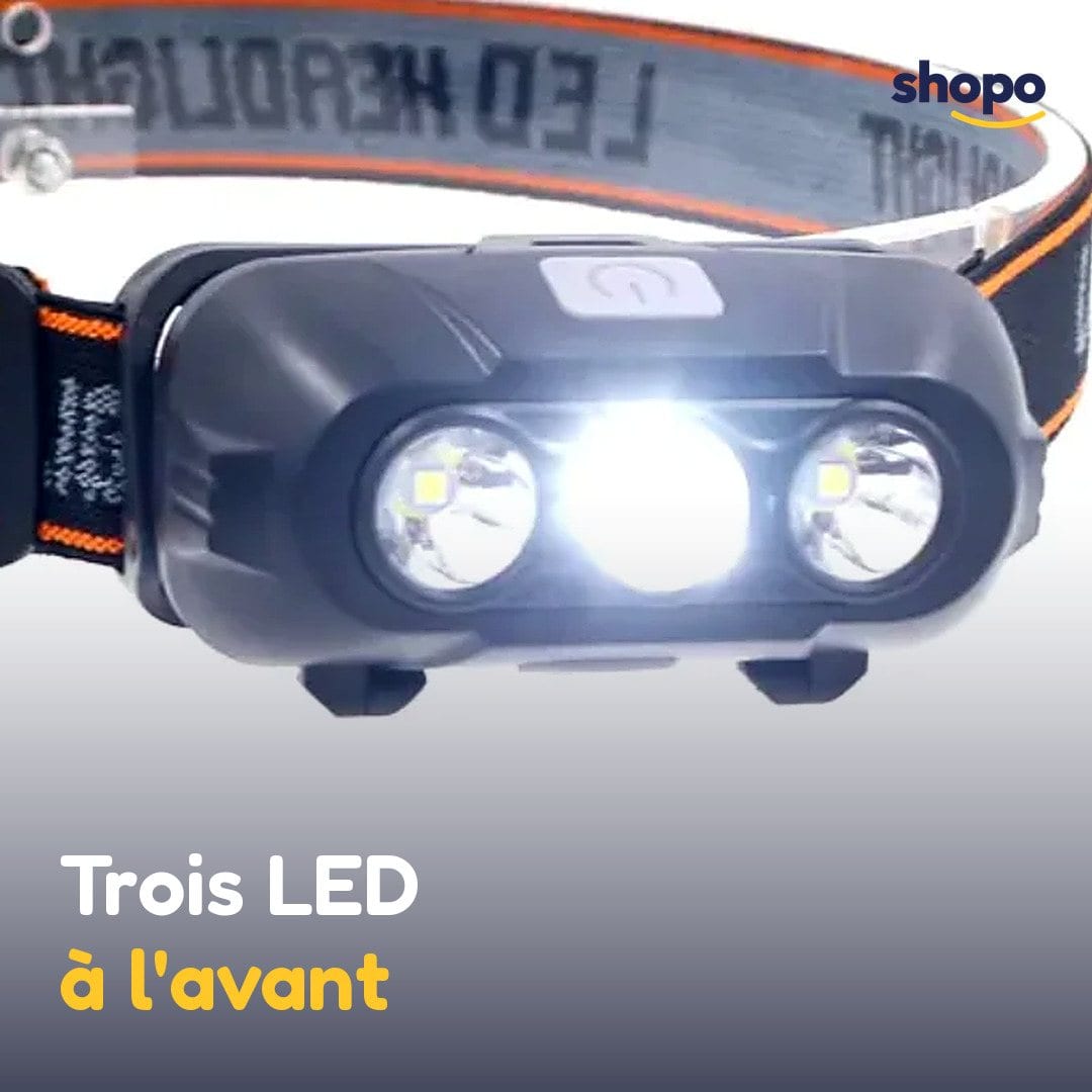 Lampe frontale rechargeable Type-C à 3 LED, photo 4