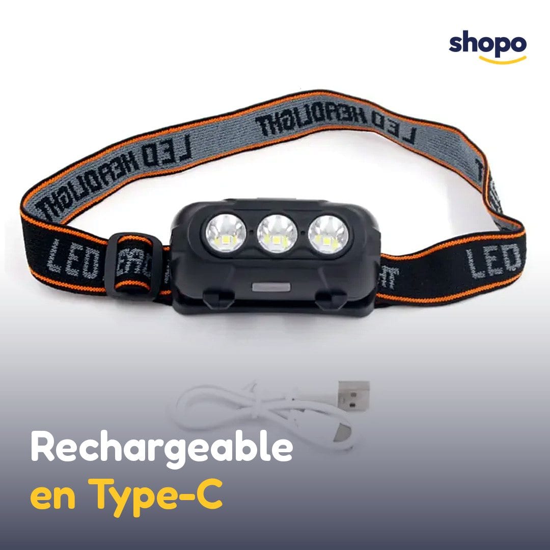 Lampe frontale rechargeable Type-C à 3 LED, photo 5