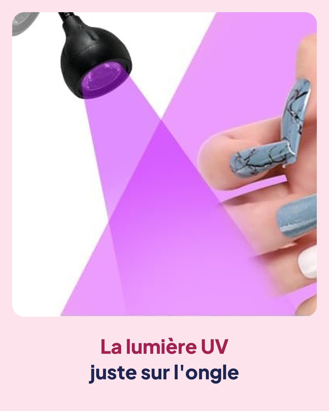 La lumière de la mini lampe UV dirigée sur l'ongle