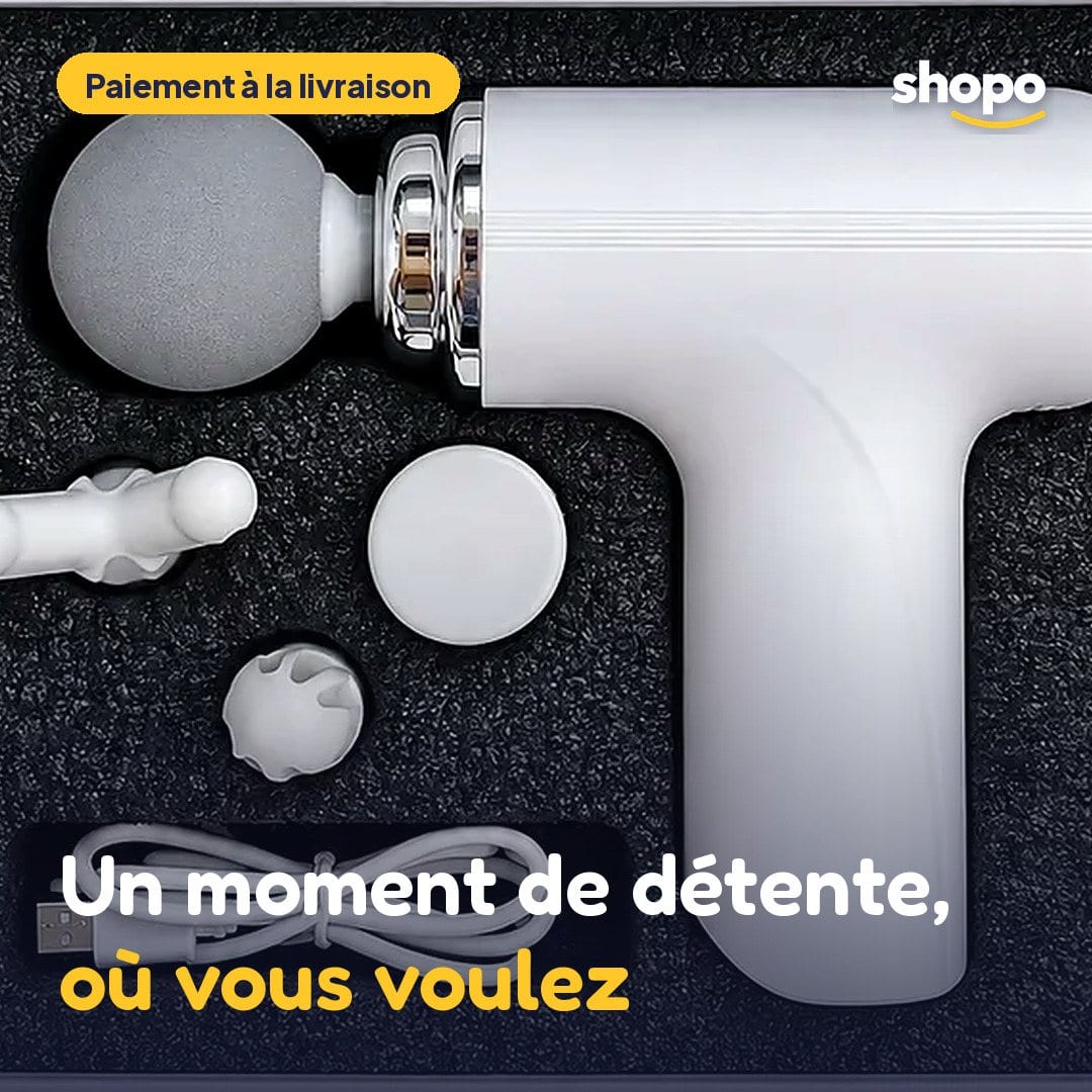Mini pistolet de massage blanc avec 4 embouts, photo 1