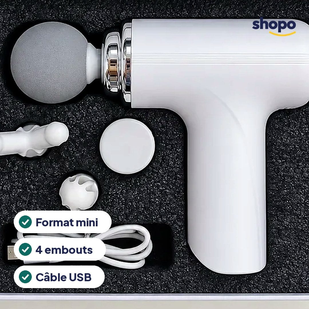 Mini pistolet de massage blanc avec 4 embouts, photo 2