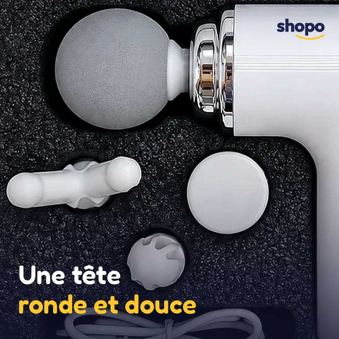 Mini pistolet de massage blanc avec 4 embouts, photo 4