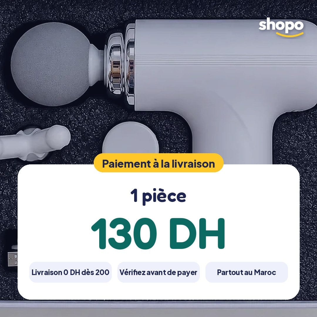 Mini pistolet de massage blanc avec 4 embouts, photo 6