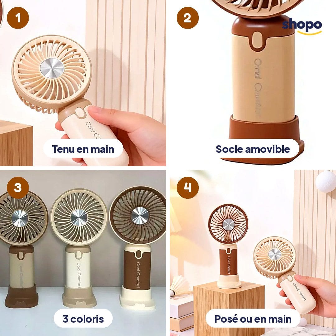 Mini ventilateur à main rechargeable, 3 vitesses, photo 3