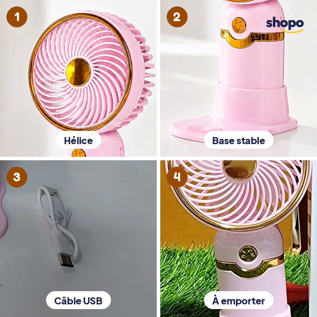 Mini ventilateur portable rechargeable, 3 vitesses, photo 3