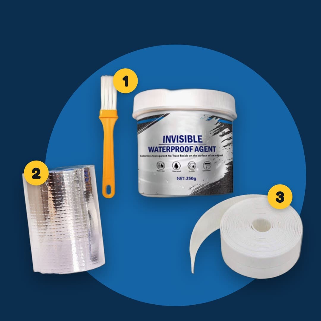Pack Anti-Fuite 3-en-1 : isolant transparent, ruban étanche alu, ruban anti-moisissure