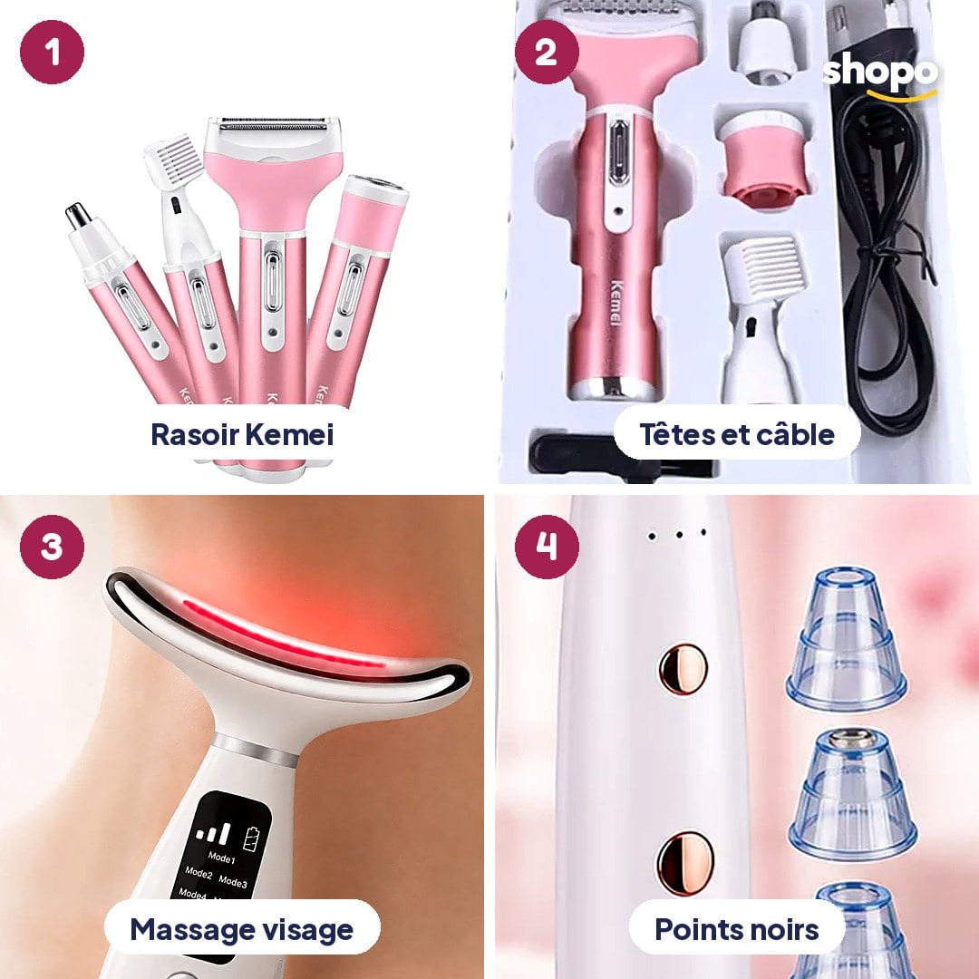 Pack beauté 3 en 1 : rasoir Kemei, massage, points noirs, photo 3