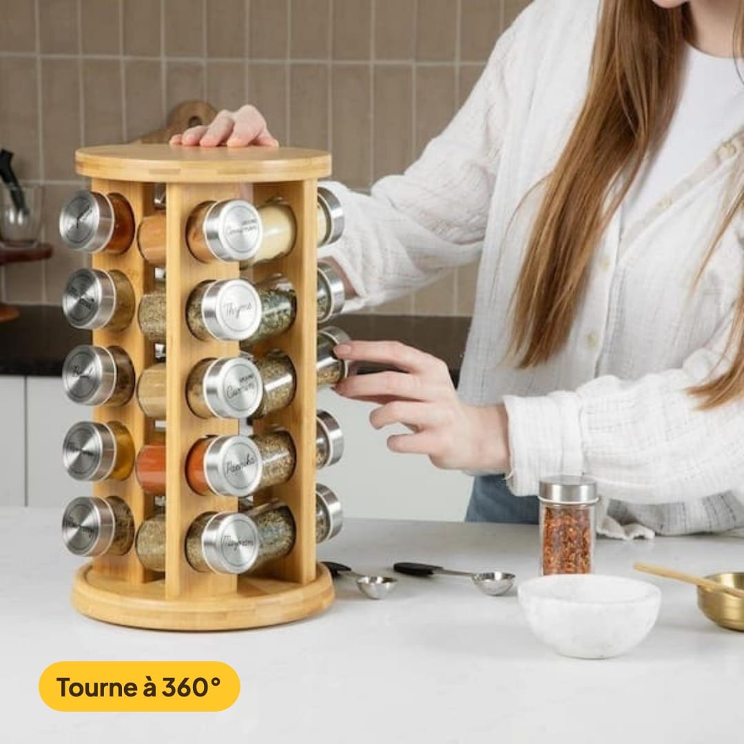 Pack Cuisine Épices & Balance : étagère à épices tournante 10 pots + balance de cuisine 10 kg, photo 3