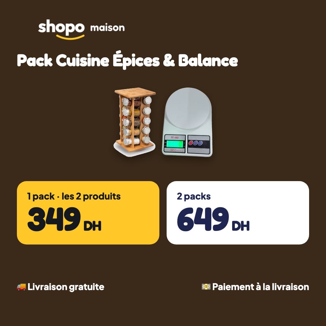 Pack Cuisine Épices & Balance : étagère à épices tournante 10 pots + balance de cuisine 10 kg, photo 6