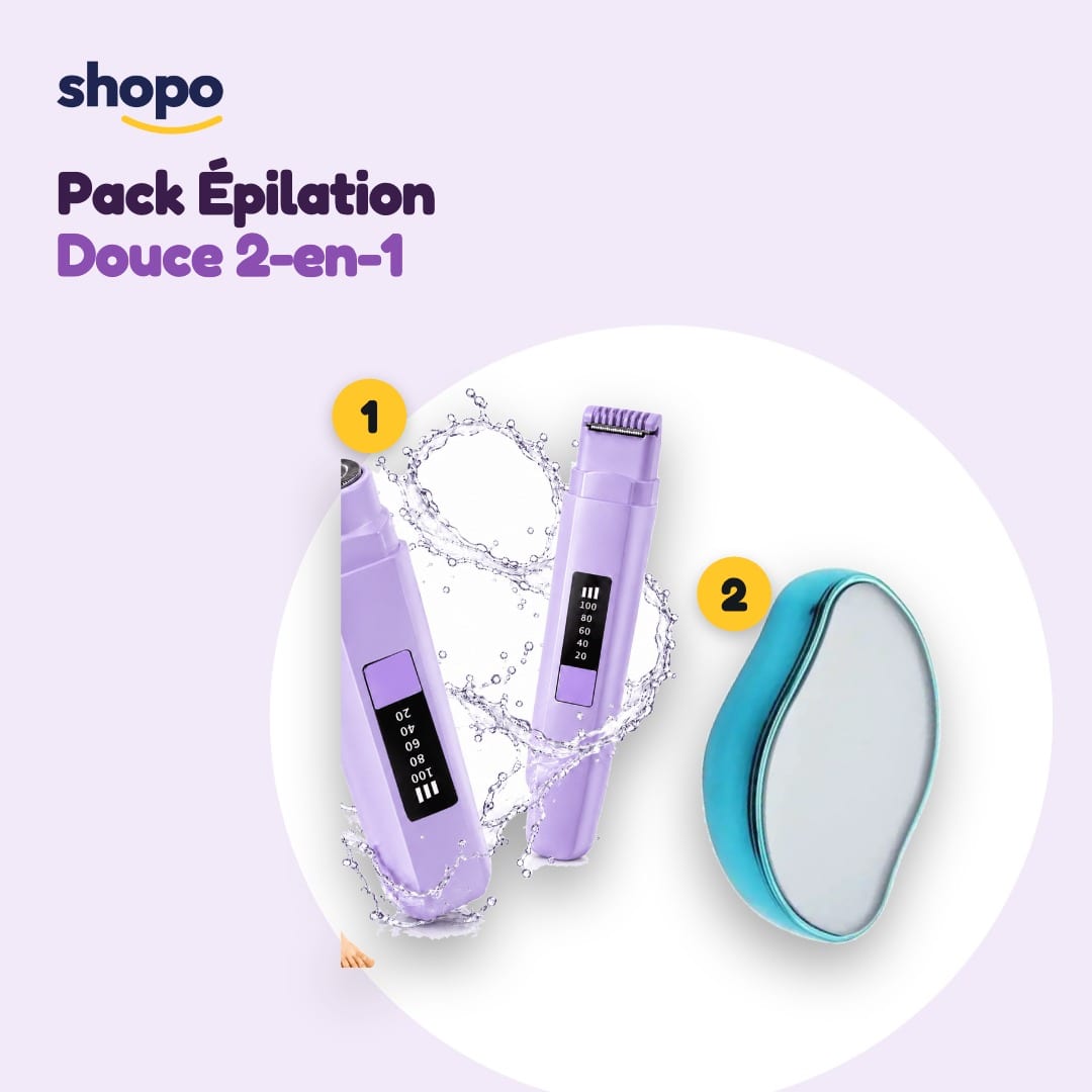Pack Épilation Douce 2-en-1 : rasoir électrique femme 2 têtes étanche + gomme cristal, photo 1