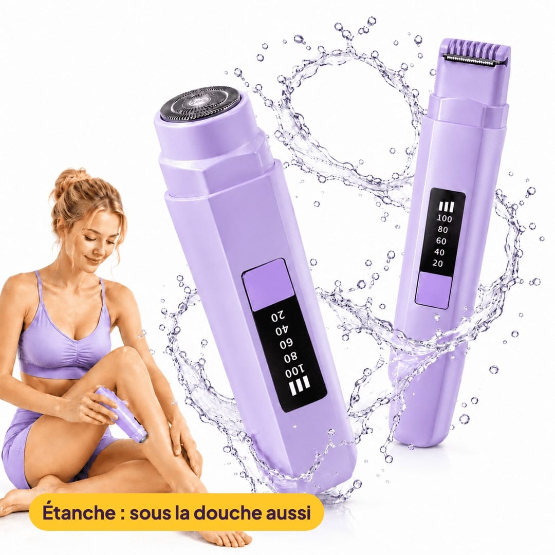 Pack Épilation Douce 2-en-1 : rasoir électrique femme 2 têtes étanche + gomme cristal, photo 3