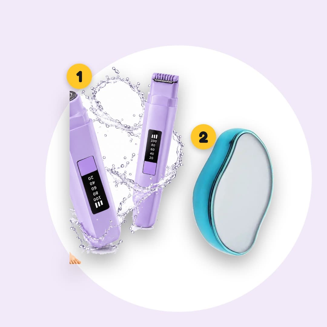 Pack Épilation Douce 2-en-1 : rasoir électrique femme 2 têtes étanche + gomme cristal