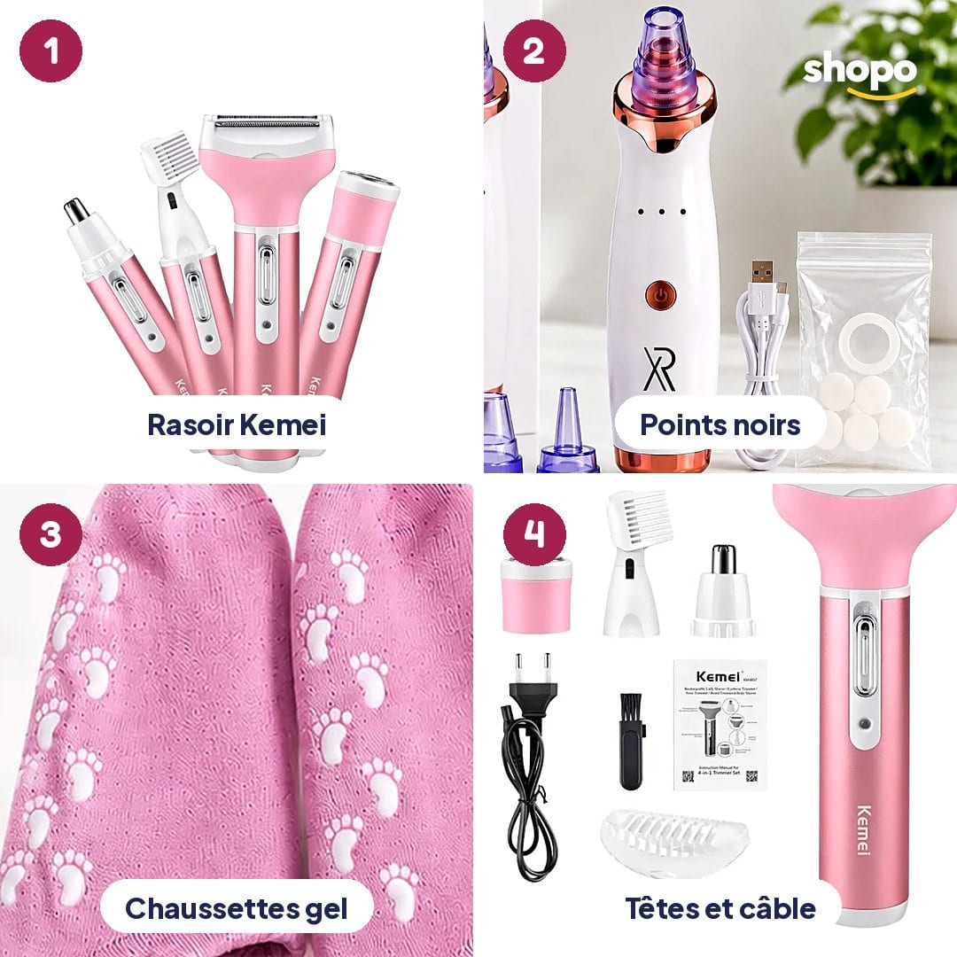 Pack femme : rasoir Kemei, points noirs, chaussettes gel, photo 3