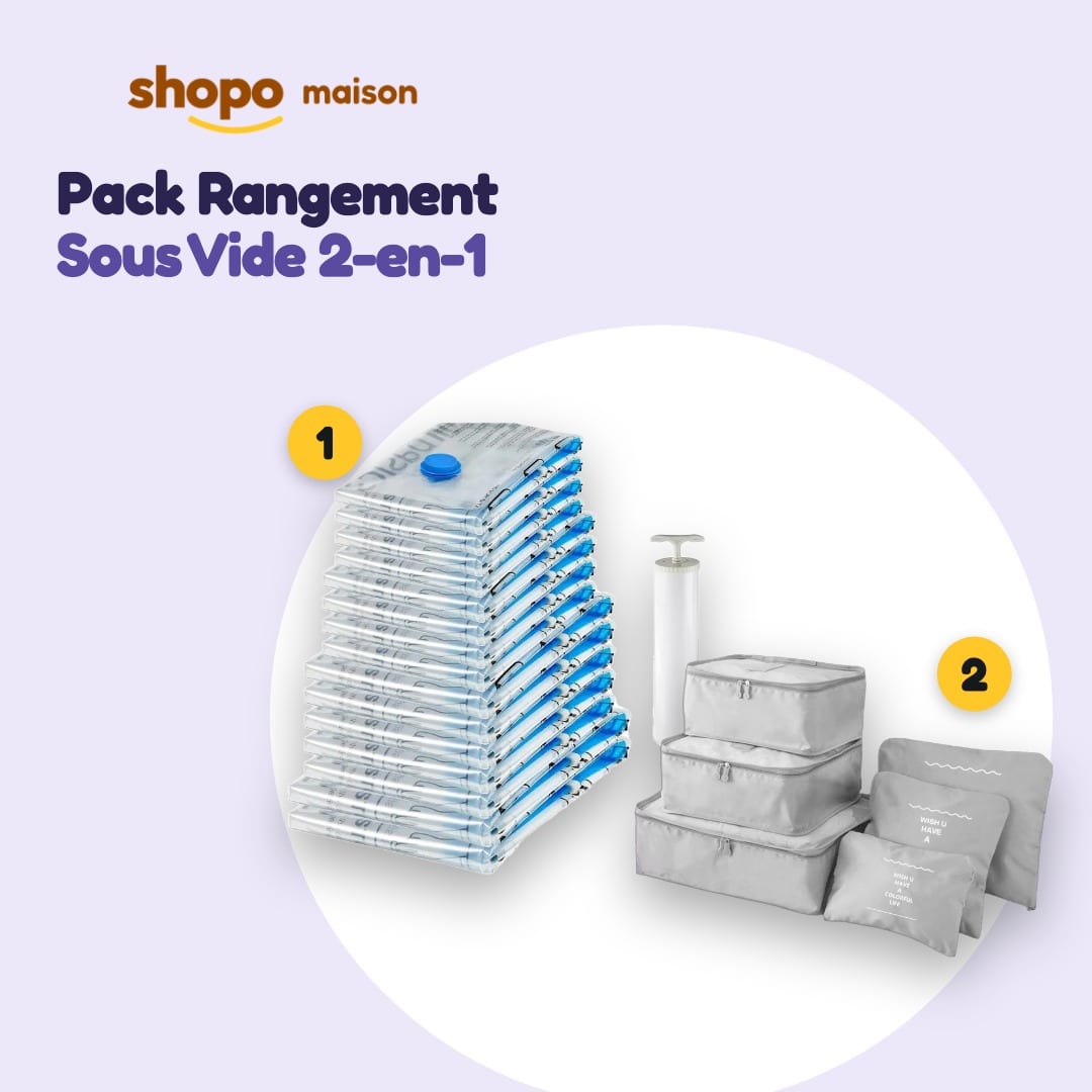 Pack Rangement Sous Vide 2-en-1 : 10 sacs sous vide avec pompe, 6 organisateurs de valise, photo 1