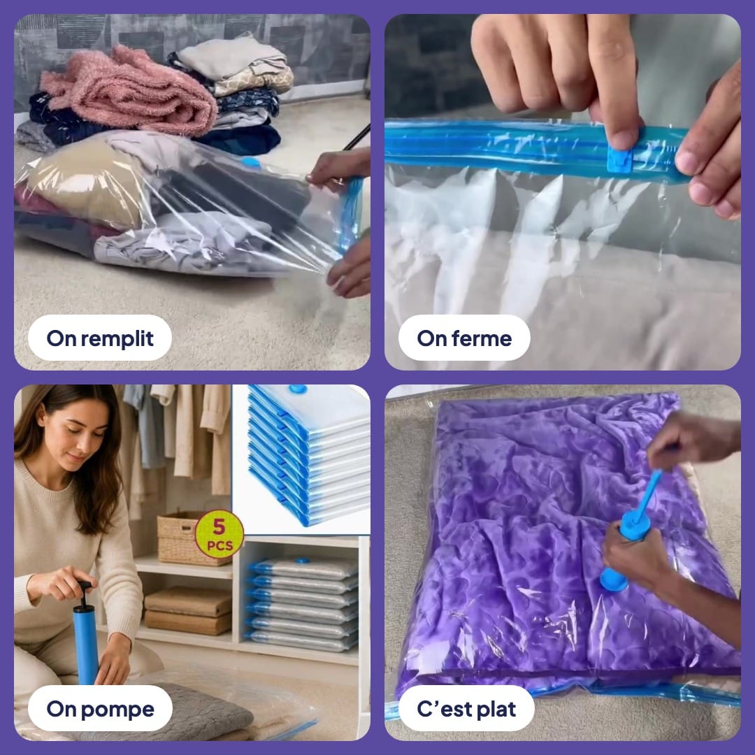 Pack Rangement Sous Vide 2-en-1 : 10 sacs sous vide avec pompe, 6 organisateurs de valise, photo 4