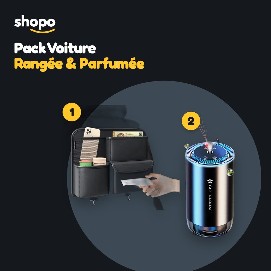 Pack Voiture Rangée & Parfumée 2-en-1 : organiseur de siège + diffuseur de parfum lumineux, photo 1