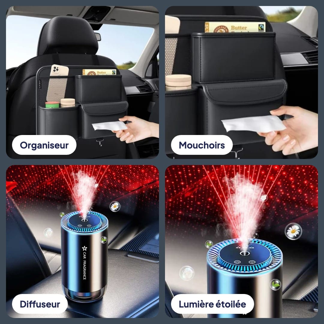 Pack Voiture Rangée & Parfumée 2-en-1 : organiseur de siège + diffuseur de parfum lumineux, photo 4