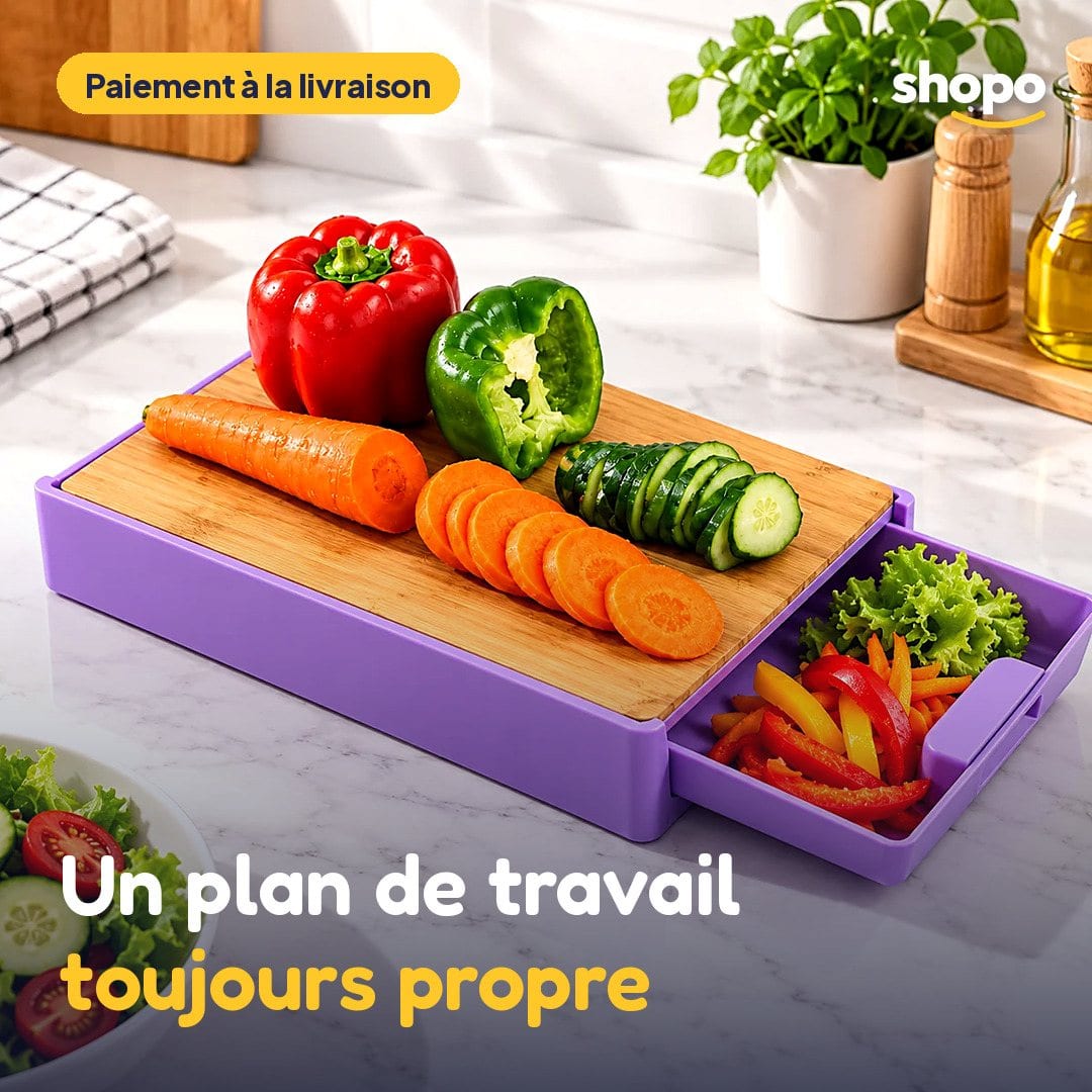 Planche à découper en bambou avec tiroir récupérateur, photo 1