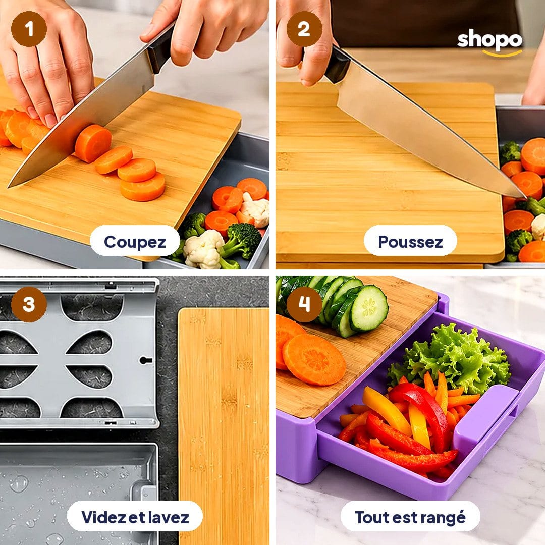 Planche à découper en bambou avec tiroir récupérateur, photo 3