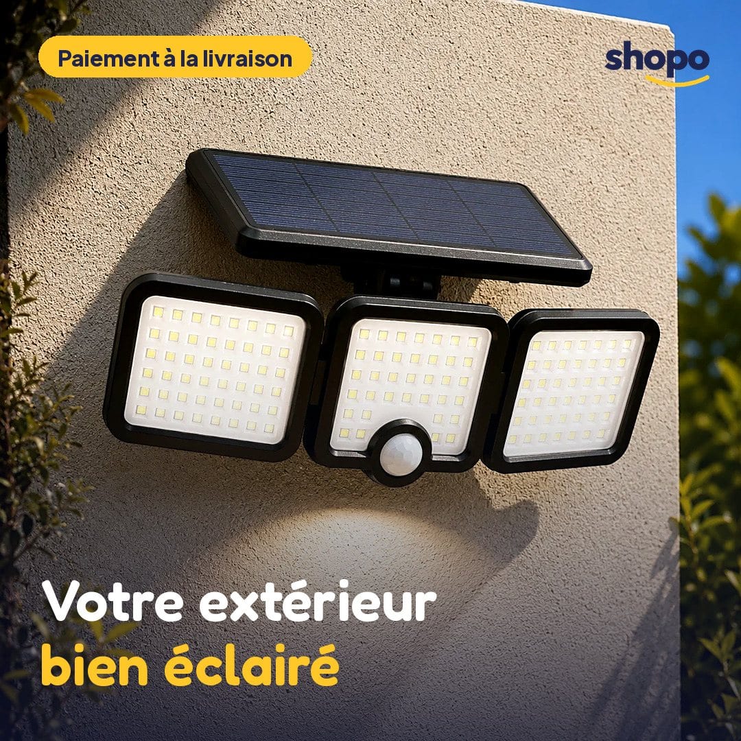 Projecteur solaire triple pour jardin et extérieur, photo 1