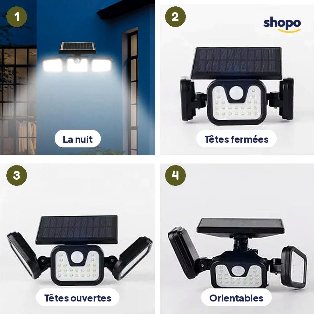 Projecteur solaire triple pour jardin et extérieur, photo 3
