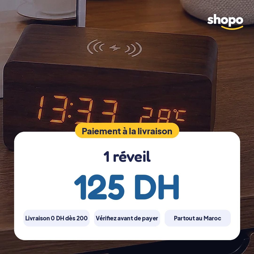 Réveil digital effet bois avec recharge sans fil, photo 6