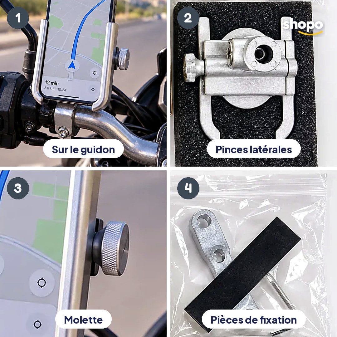 Support téléphone pour moto avec fixation réglable, photo 3