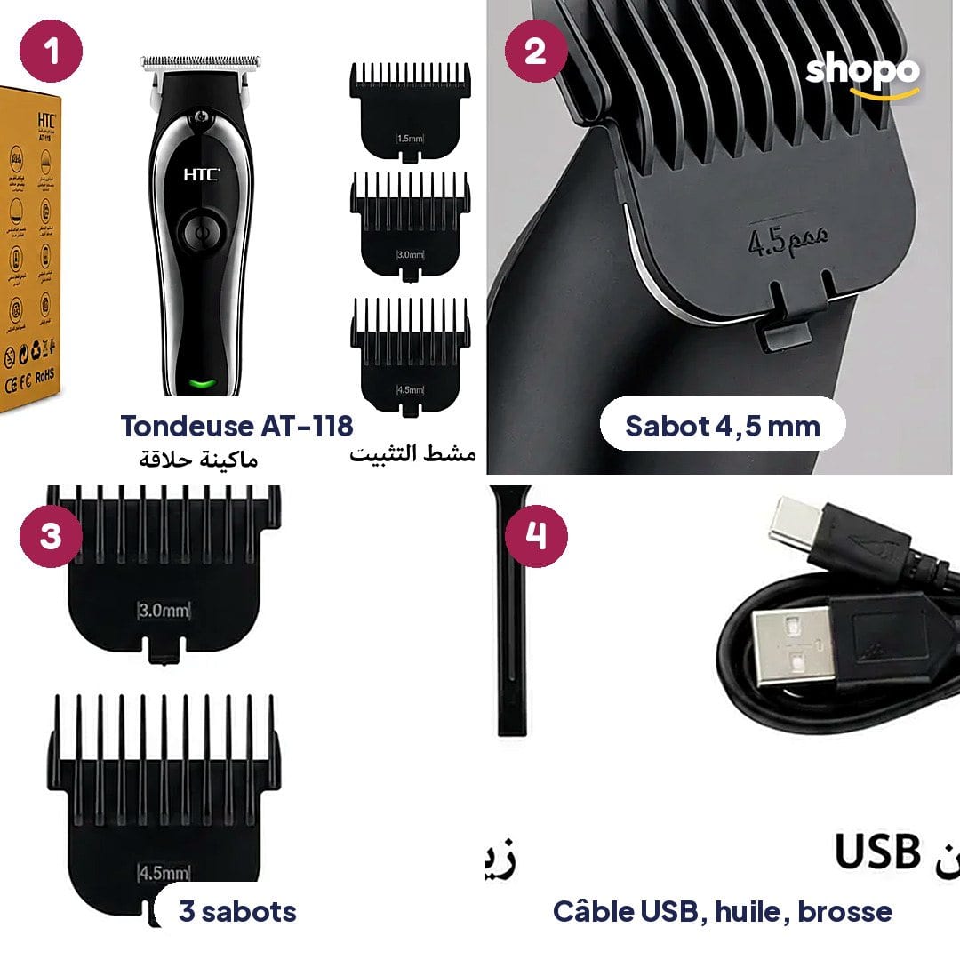 Tondeuse HTC AT-118 rechargeable cheveux et barbe, photo 3