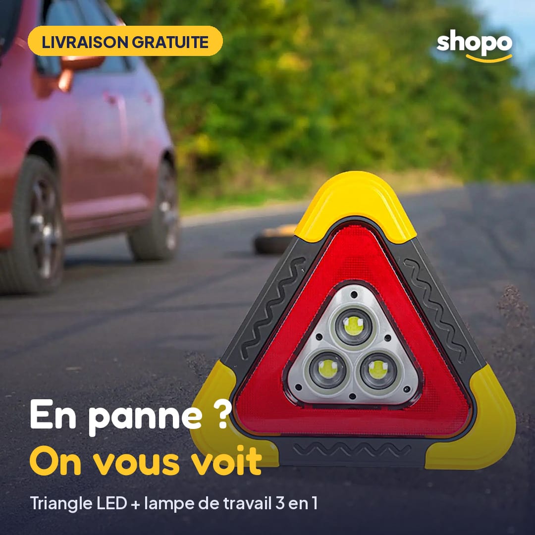 Triangle de signalisation lumineux LED et lampe de travail, photo 1