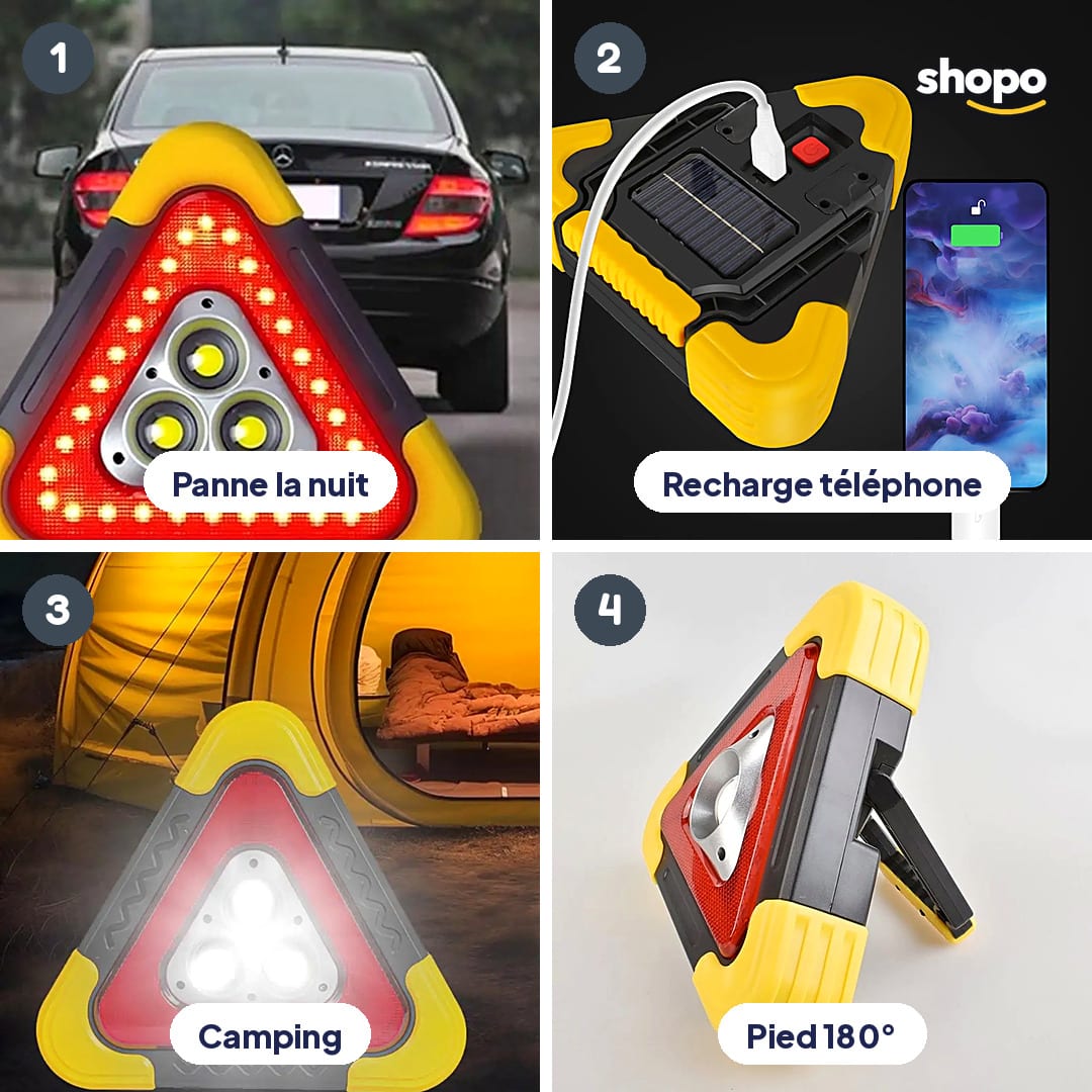 Triangle de signalisation lumineux LED et lampe de travail, photo 3